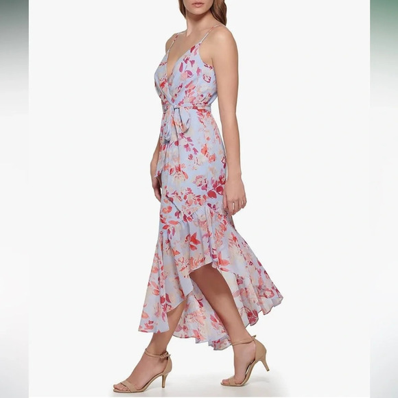 NWT!! Eliza J. - Women's V-Neck Floral Ruffle Hem Maxi Dress - Pink/Blue - 8 - Picture 2 of 11